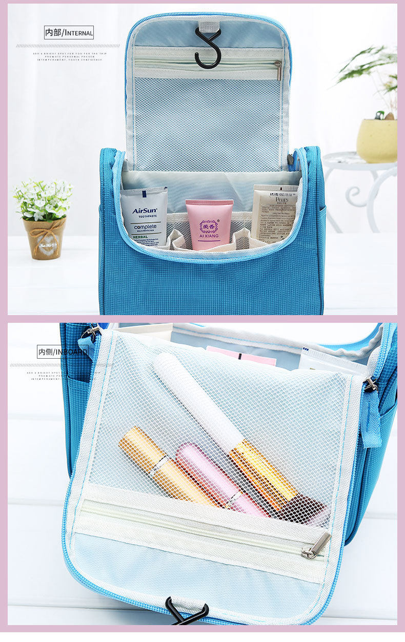 Mostrar interior de la bolsa de maquillaje de viaje