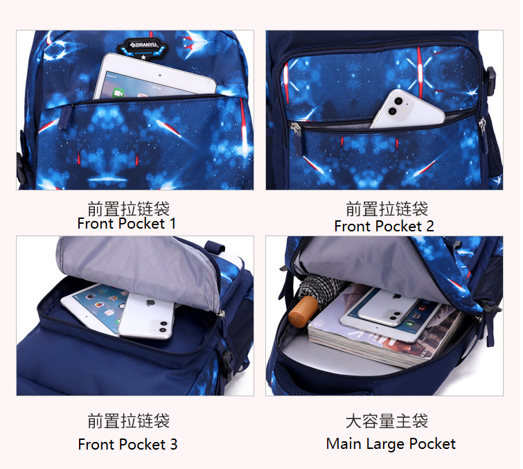 Bolsillos del conjunto de bolsas de escuela