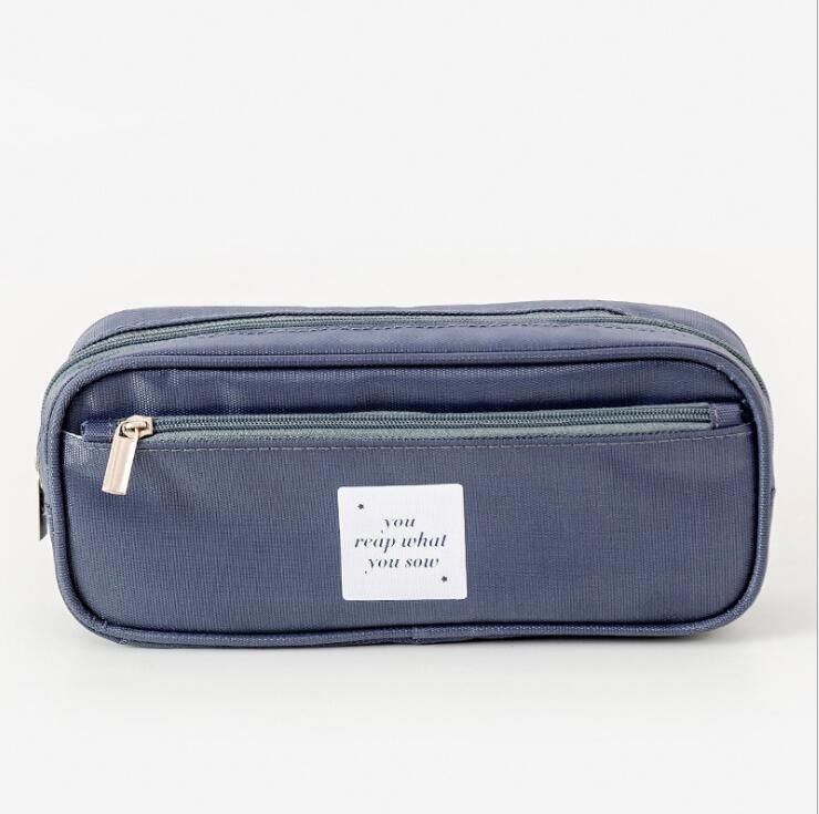 Color azul marino de la caja de l&aacute;pices de lona de dos capas para el estudiante.