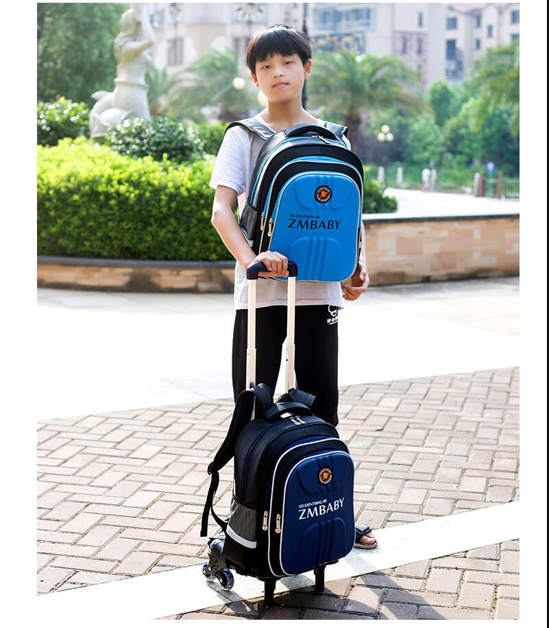 Show de modelo de la bolsa de la escuela con ruedas del estudiante