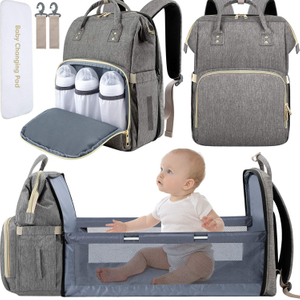 Elegante mochila plegable para pañales de bebé con cama de bebé
