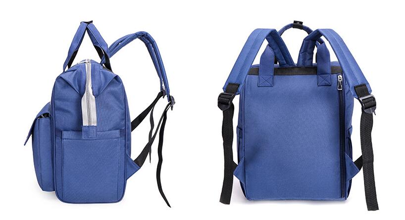 Diferente vista de la bolsa de beb&eacute; de mam&aacute; azul