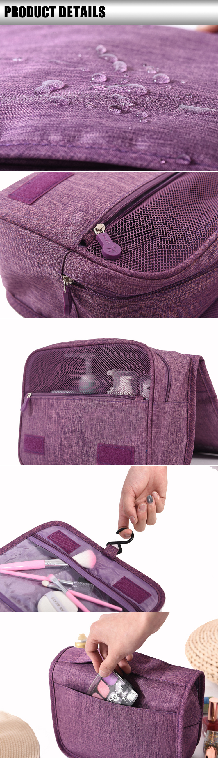 Detalles de la bolsa cosm&eacute;tica de viaje