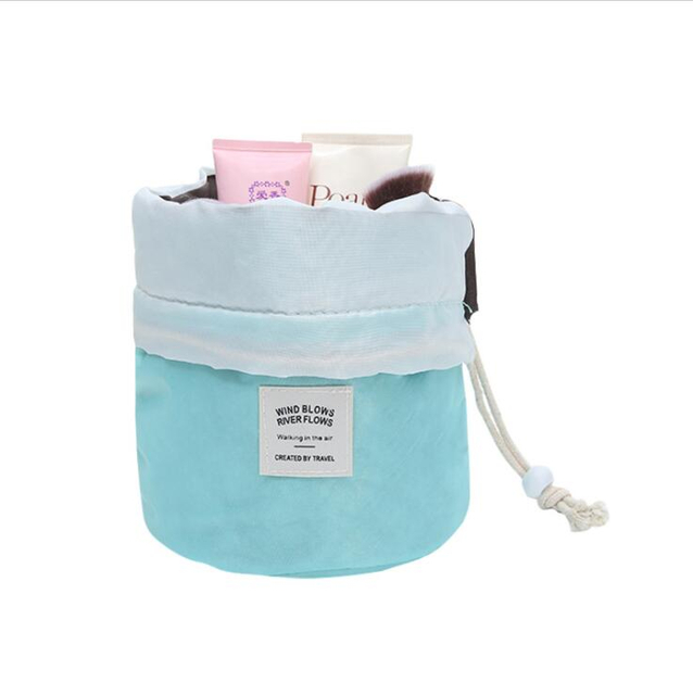 Bolsa de almacenamiento de artículos de tocador de viaje con cordón cilíndrico para mujer