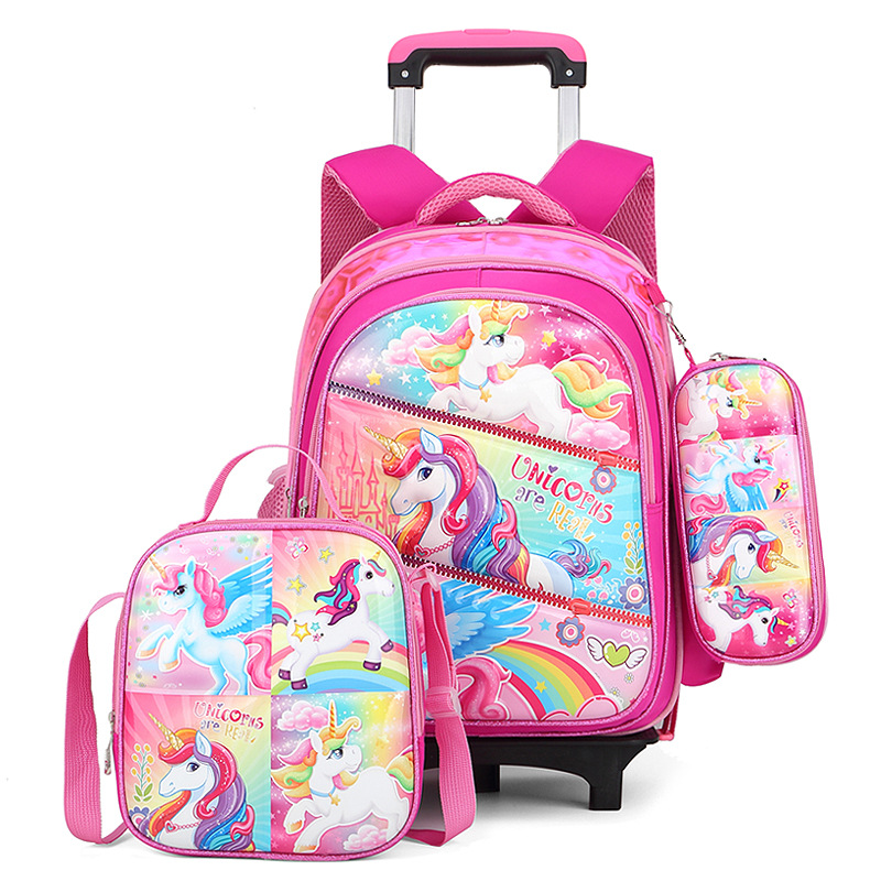 Color rosado del conjunto de bolsas de la mochila de la escuela 3d del tranv&iacute;a para las ni&ntilde;as