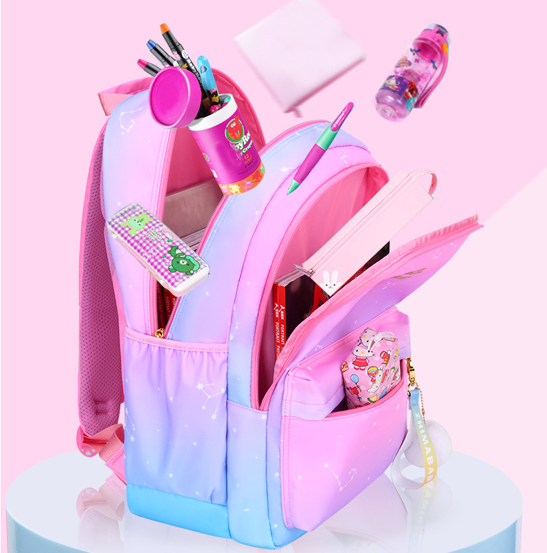Vista de apertura de la bolsa de mochila escolar para chicas de secundaria