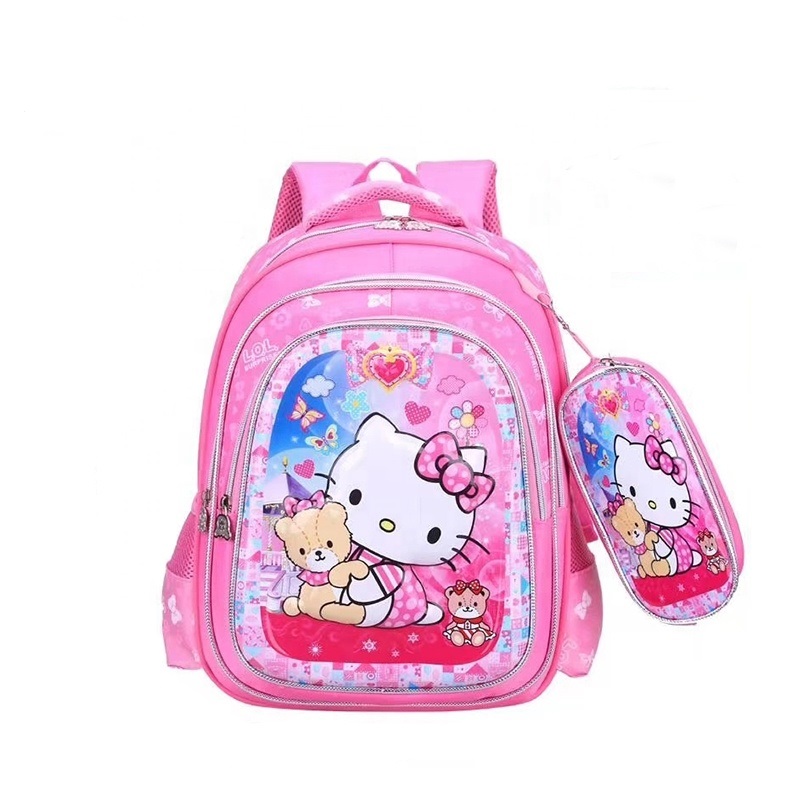 Bolso de la escuela de dibujos animados 3D con caja de l&aacute;pices