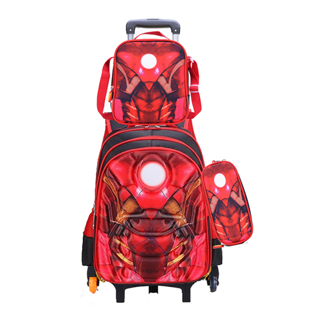 3 en 1 Trolley School Bag Set 3D Trolley Backpack Set para niños