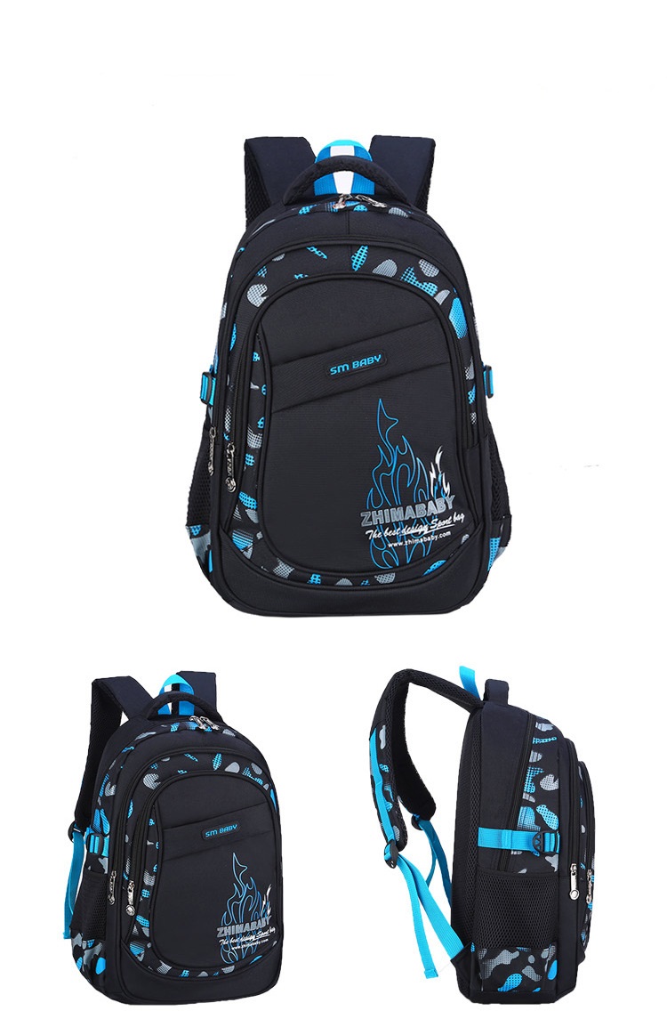 Vista diferente de la mochila de la escuela de los adolescentes azules