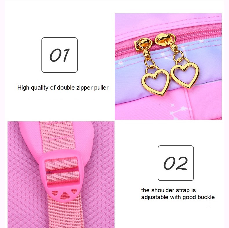 doble cremallera de color graduado de la bolsa de mochila escolar para ni&ntilde;as