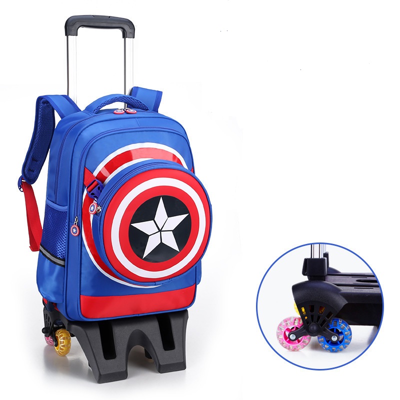 Azul del cielo de la bolsa de la escuela rodante para los ni&ntilde;os.