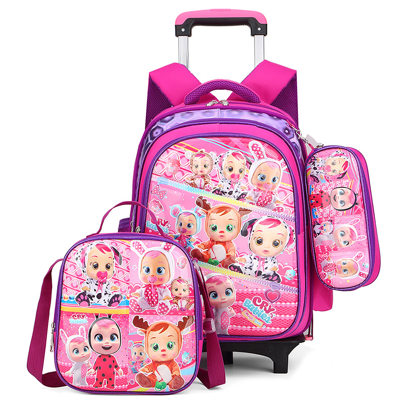 3DS 3D Trolley School Backpack Bag Set para ni&ntilde;as Purple Color2