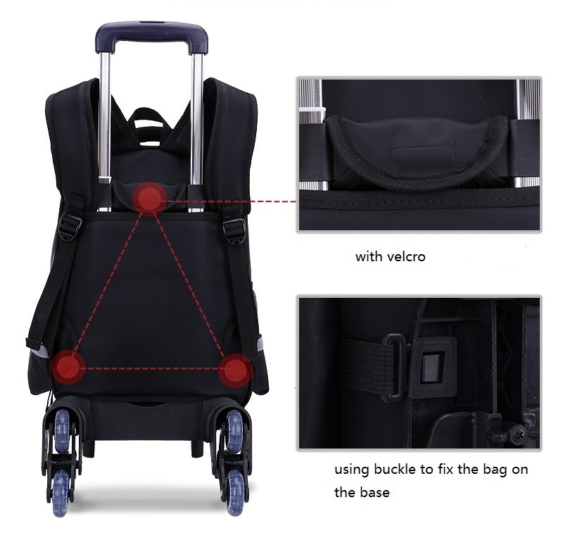 Lado trasero de la bolsa de la escuela con ruedas