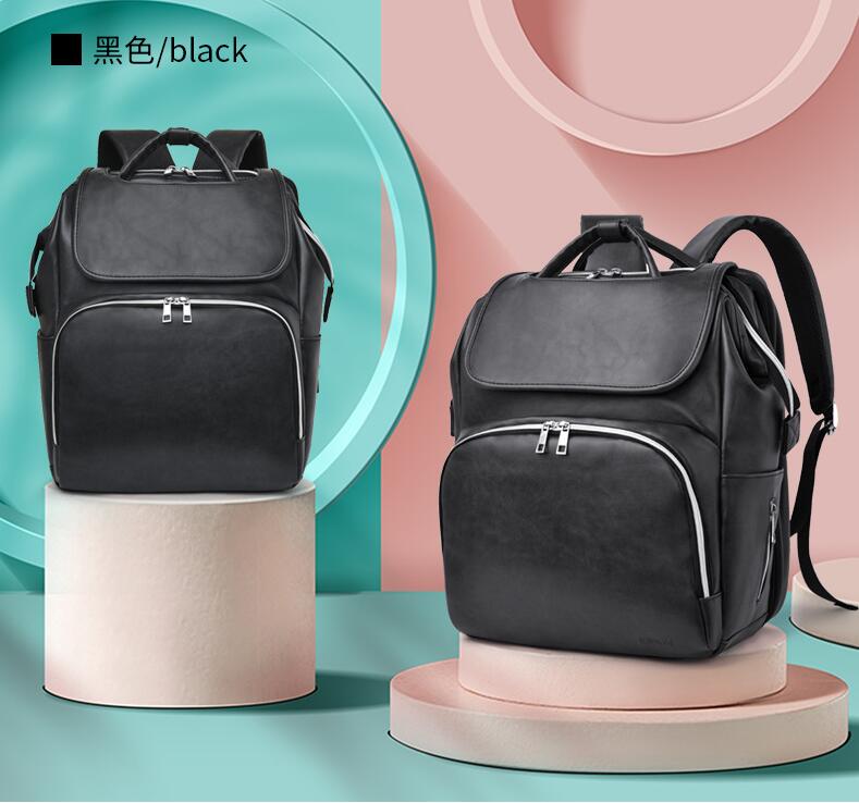 Mochila de la bolsa de la mami de cuero de la PU negra