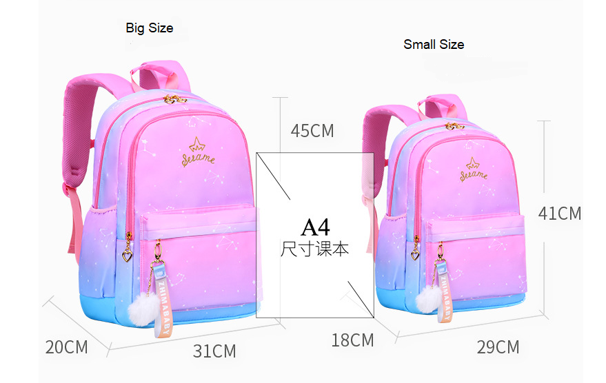 Tama&ntilde;o de la bolsa de mochila escolar para chicas de secundaria