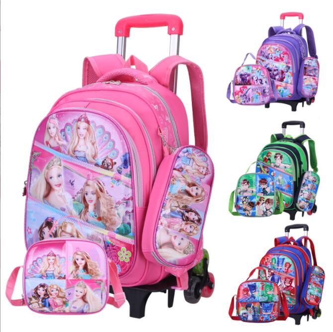 3 en 1 Trolley School Bag Set 3D Trolley Backpack Set para niños