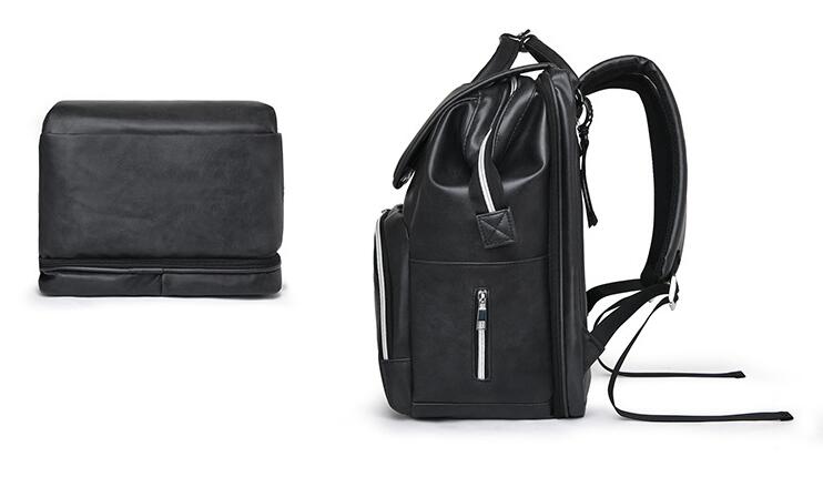 Vista lateral de la bolsa de mami de cuero PU