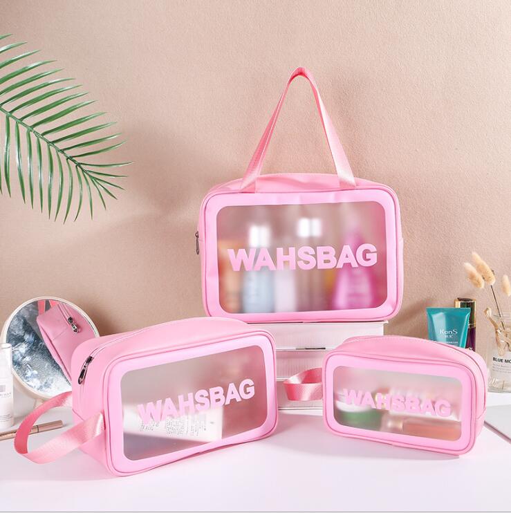 Bolso de lavado cosm&eacute;tico de las mujeres de PVC rosa