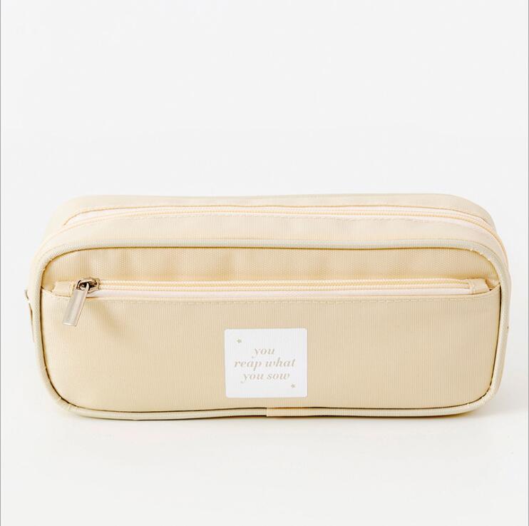 Caja de l&aacute;piz de lona beige dos capas para estudiante