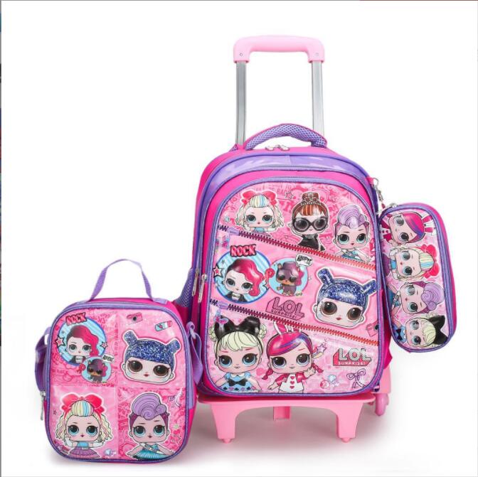 3DS 3D Trolley School Bag Set para ni&ntilde;as color p&uacute;rpura